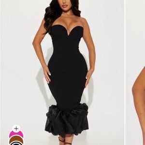 Fashion Nova Black Strapless Sweetheart Mermaid Midi Dress